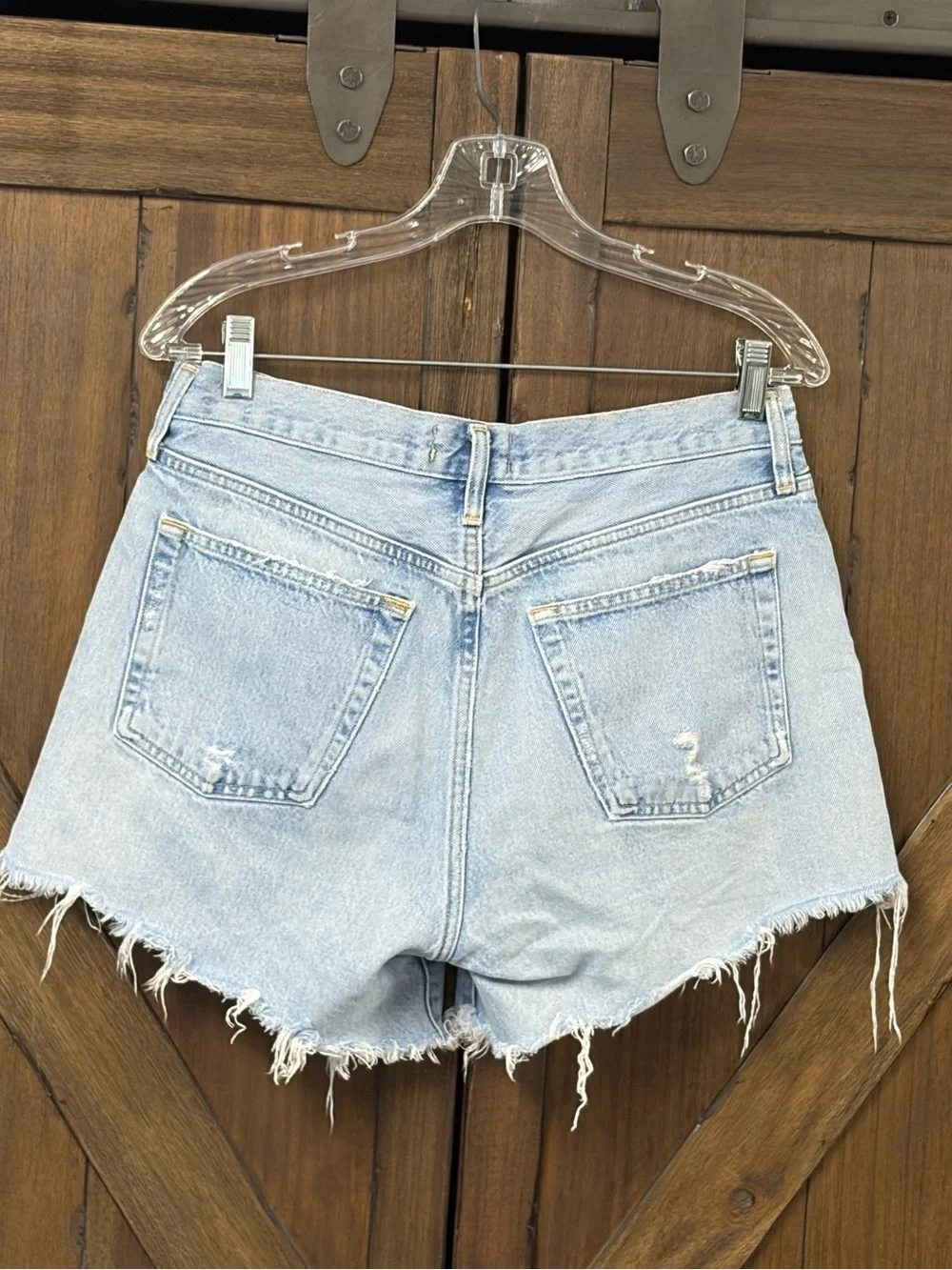 AGOLDE Designer High Rise Parker Long Relaxed Distressed Denim Short Size 28